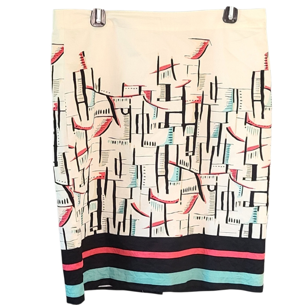 Van Heusen Geometric Print Pencil Skirt - Cream, Black, Red, Teal